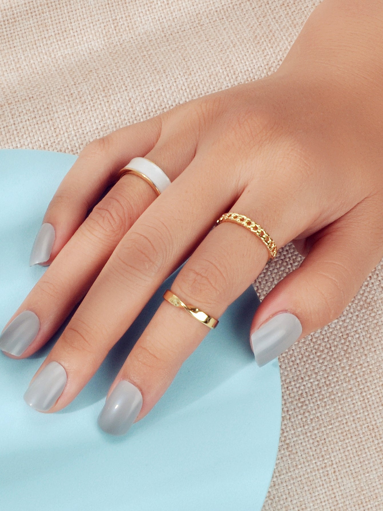 White Enamel Midi Knuckle Ring set