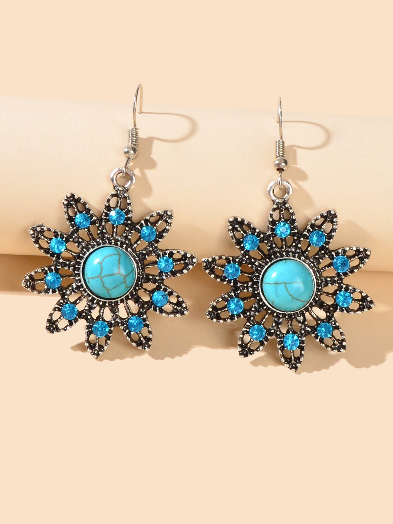 Blue Turquoise Flower Dangle Earrings