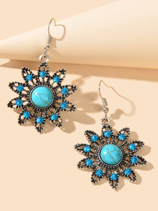 Blue Turquoise Flower Dangle Earrings