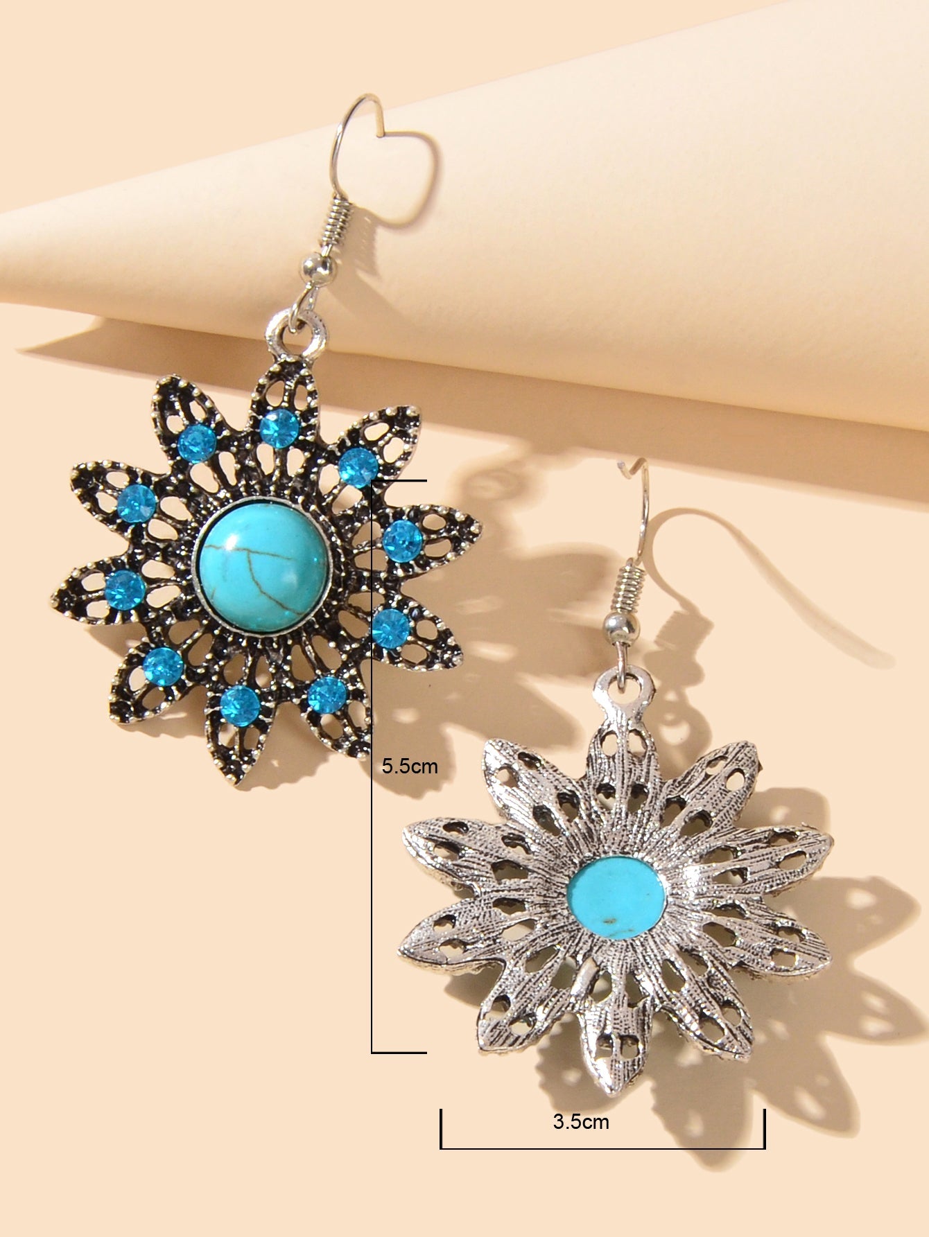 Blue Turquoise Flower Dangle Earrings
